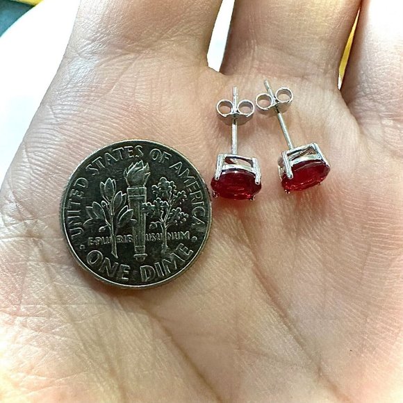 Red Ruby 925 Sterling Silver Stud Earrings for Women 6MM lab-created Ruby Studs - Picture 6 of 10
